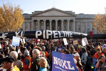 Protesta contra la construcción del Keystone XL el pasado noviembre en Washington.