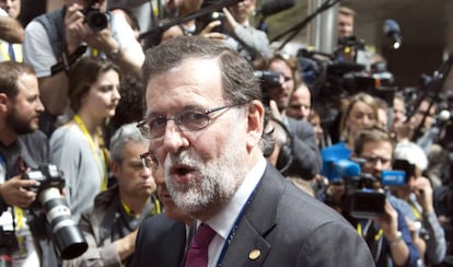 Mariano Rajoy, a su llegada a la cumbre europea de Bruselas el 28 de junio de 2016.  