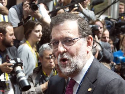 Mariano Rajoy, a su llegada a la cumbre europea de Bruselas el 28 de junio de 2016.  