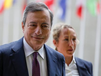 El presidente del Banco Central Europeo (BCE), Mario Draghi, a su llegada al Eurogrupo. 