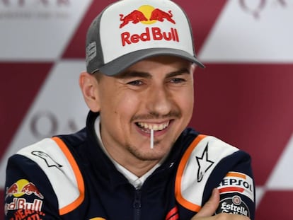 Jorge Lorenzo, en una conferencia de prensa en el circuito de Losail.