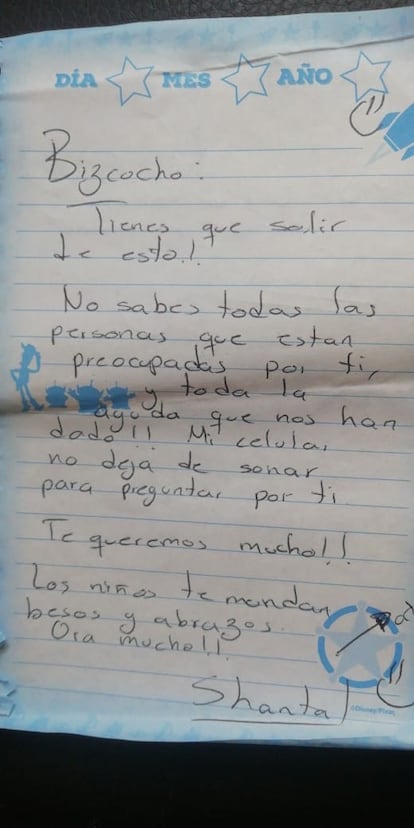 Una de las cartas que recibió Daniel Rodríguez en el hospital.