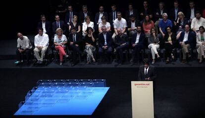 Carles Puigdemont, durante su intervención en el acto político "Garantías para la democracia".