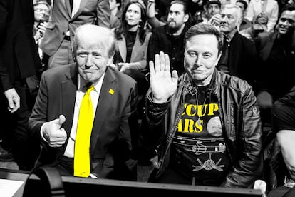 El presidente electo de EE UU, Donald Trump, y el dueño de Twitter, Elon Musk, en un evento en el Madison Square Garden de Nueva York el pasado 16 de noviembre.