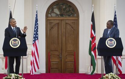 Barack Obama y Uhuru Kenyatta, el s&aacute;bado en Nairobi.