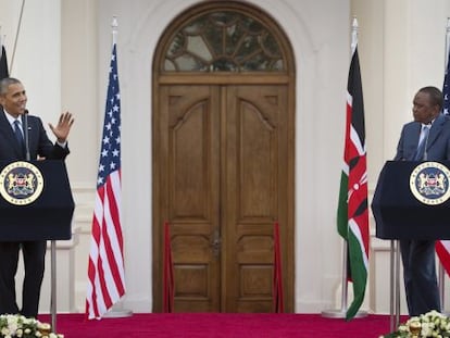 Barack Obama y Uhuru Kenyatta, el s&aacute;bado en Nairobi.