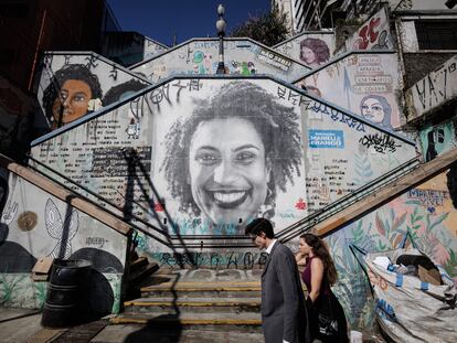 Un grafiti en homenaje a la concejala carioca Marielle Franco, en el centro de São Paulo fotografiado en 2023.
