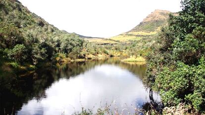 La laguna negra del páramo de Siscunsí en Boyacá, Colombia.