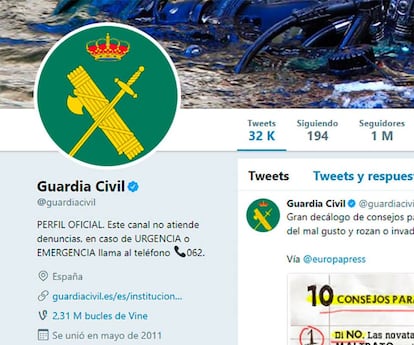 El millón de seguidores de la Guardia Civil en Twitter