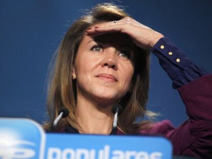 Mar&iacute;a Dolores de Cospedal at Thursday&#039;s press conference. 