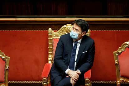 El primer ministro, Giuseppe Conte, durante su comparecencia en el Senado la semana pasada, en Roma.