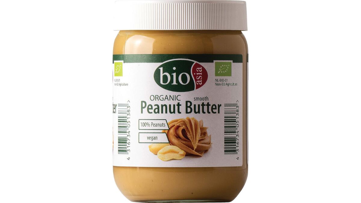 Mantequilla de cacahuete orgánica Bioasia, envase de 500 gramos.