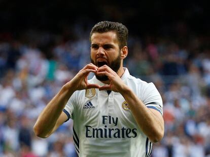 Nacho celebra su gol al Sevilla.
