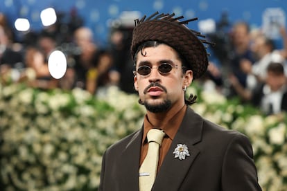 Bad Bunny poses during the Met Gala.