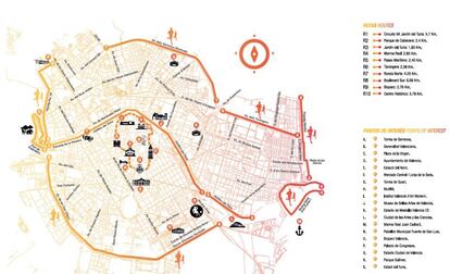 Plano de las rutas saludables de Valencia.