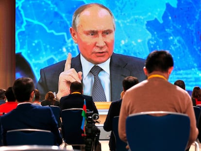 El presidente ruso Vladímir Putin, ayer durante la comparecencia en que hizo balande del último año.