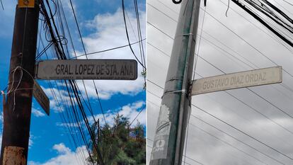 El letrero de la calle General López de Santa Ana en la alcaldía Gustavo A. Madero y de la calle Gustavo Díaz Ordaz en la alcaldía Iztapalapa.