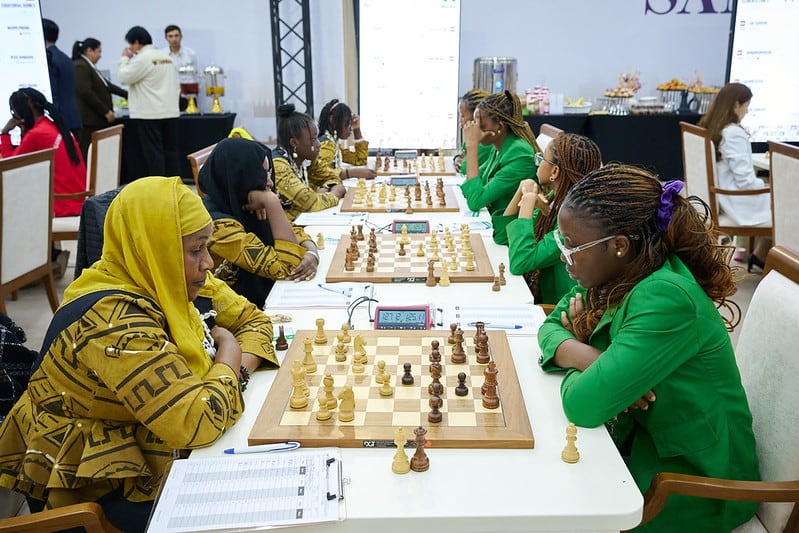 E ncuentro Sudán del Sur (izquierda) - Kenia, en la Olimpiada femenina de Ajedrez de Samarcanda, en la primera jornada, este lunes