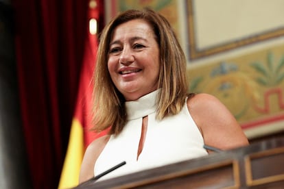 Francina Armengol of Spanish Socialist Workers' Party (PSOE), smiles following her election as speaker during a parliament session, as Spain's new parliament is constituted, after an inconclusive snap election on July 23, opening the race for PM nomination, at the Spanish parliament, in Madrid, Spain, August 17, 2023. REUTERS/Violeta Santos Moura