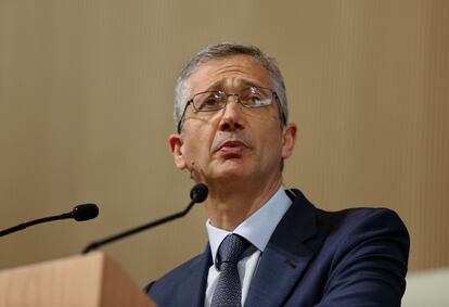 El gobernador del Banco de España, Pablo Hernández de Cos, en un acto en Madrid el 10 de mayo.