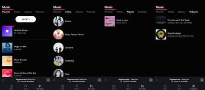 La nueva organización mediante pestañas de Spotify