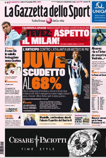 Portada de la 'Gazzetta dello Sport'.