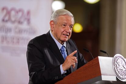 Andrés Manuel López Obrador durante la rueda de prensa matutina en el Palacio Nacional de Ciudad de México, el 28 de agosto.