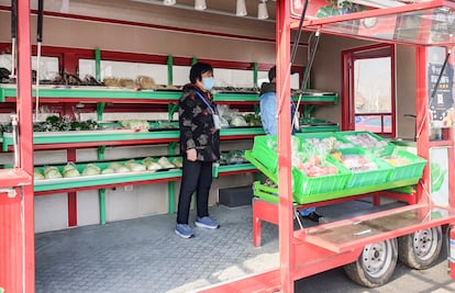 Un puesto temporal de venta de verduras en Heizhuanghu (China).