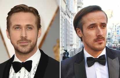 A la izquierda, el actor Ryan Gosling en los Oscar en 2017; a la derecha, el bloguero Johannes Laschet.