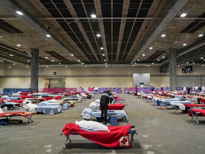 The emergency shelter at Madrid’s Ifema convention center.