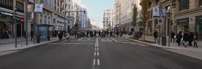 La Gran Vía el primer día de Madrid Central, el viernes pasado.
 