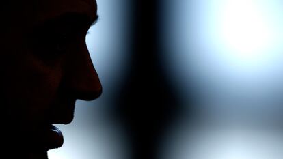 El entrenador del FC Barcelona, Xavi Hernández, durante la rueda de prensa previa al partido con Atlético de Madrid en el Wanda Metropolitano.