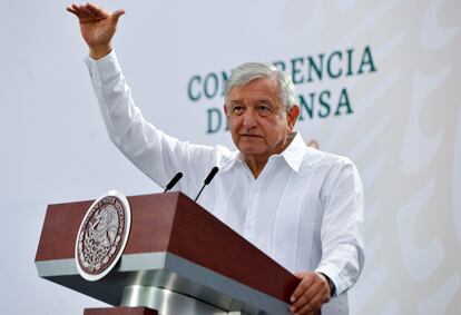 El presidente mexicano, Andrés Manuel López Obrador, en su rueda de prensa matutina el pasado viernes en Villahermosa (Tabasco).