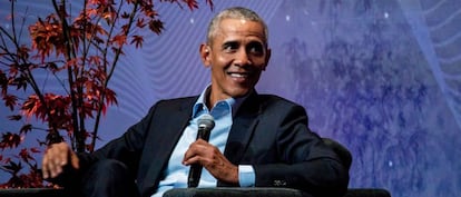 El expresidente de Estados Unidos, Barack Obama, durante su intervención en el Oslo Business Forum (Noruega). 