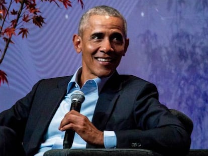 El expresidente de Estados Unidos, Barack Obama, durante su intervención en el Oslo Business Forum (Noruega).