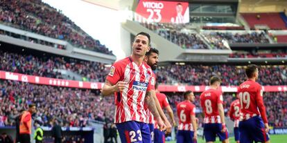 Vitolo celebra su gol contra el Celta, el segundo del Atl&eacute;tico.