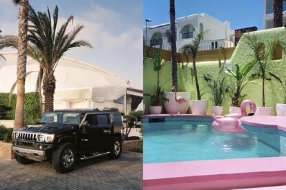 En la primera foto, del Citroën Méhari al Hummer, evolución de los vehículos típicos de Ibiza. En la segunda foto, Art Decó Miami en el Tropicana Ibiza Suites de playa d’en Bossa.