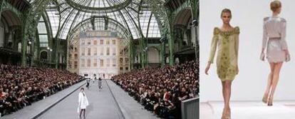 La escenografía de Chanel en el Grand Palais remitía ayer a la casa donde Coco forjó el mito de la firma francesa. A la derecha, desfile de Valentino, ayer en París.