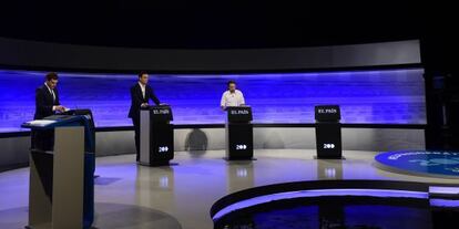 Albert Rivera, Pedro Sanchez y Pablo Iglesias en el debate de EL PA&Iacute;S.