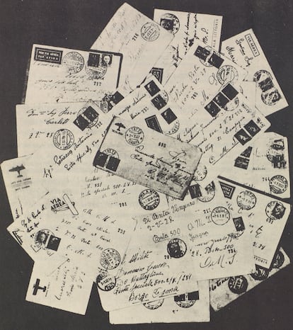 Postales y sobres de cartas de soldados italianos en el frente de Guadalajara (1937). Del 'Libro Blanco Español: La invasión italiana de España'.
