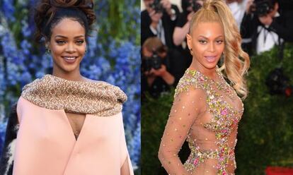 Las cantantes Rihanna y, a la derecha, Beyoncé.