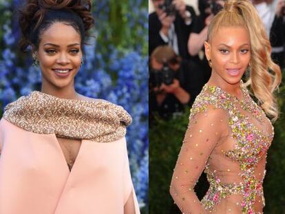 Las cantantes Rihanna y, a la derecha, Beyoncé.
