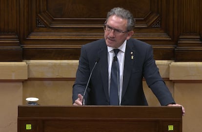 El conseller de Economía y Hacienda de la Generalitat, Jaume Giró, en el pleno del Parlament el 8 de julio.