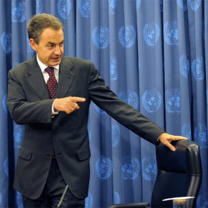 El presidente del Gobierno, José Luis Rodríguez Zapatero, en la sede de Naciones Unidas.