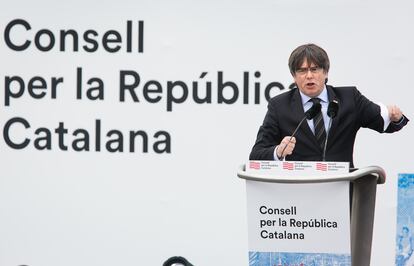 Carles Puigdemont, en el acto masivo que convocó el Consell per la República en Perpiñá, Francia, en 2020.