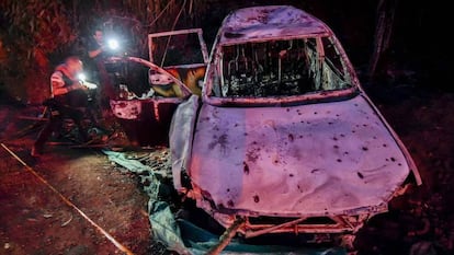 El coche en el que fue acribillada Karina García, candidata a la alcaldía de Suárez, en el Cauca, El asesinato ocurrió en 2019 y solo se salvó uno de sus escoltas.