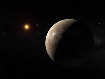 Reconstrução do planeta Proxima B.