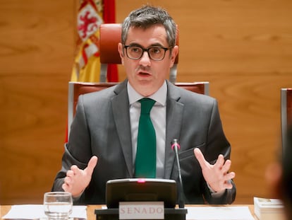 Félix Bolaños, en un momento de su comparecencia de este miércoles en el Senado.