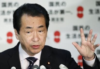 Naoto Kan, primer ministro de Japón, en una rueda de prensa.