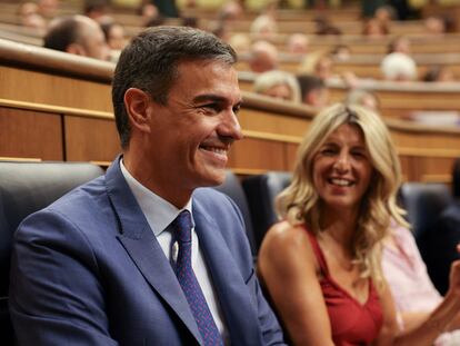 Pedro Sánchez y Yolanda Díaz, durante la sesión constitutiva del Congreso, el 17 de agosto.